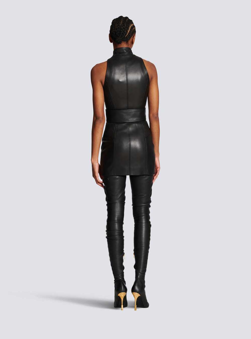 Balmain Short Leather Dress Black | OUGKWFZ-57