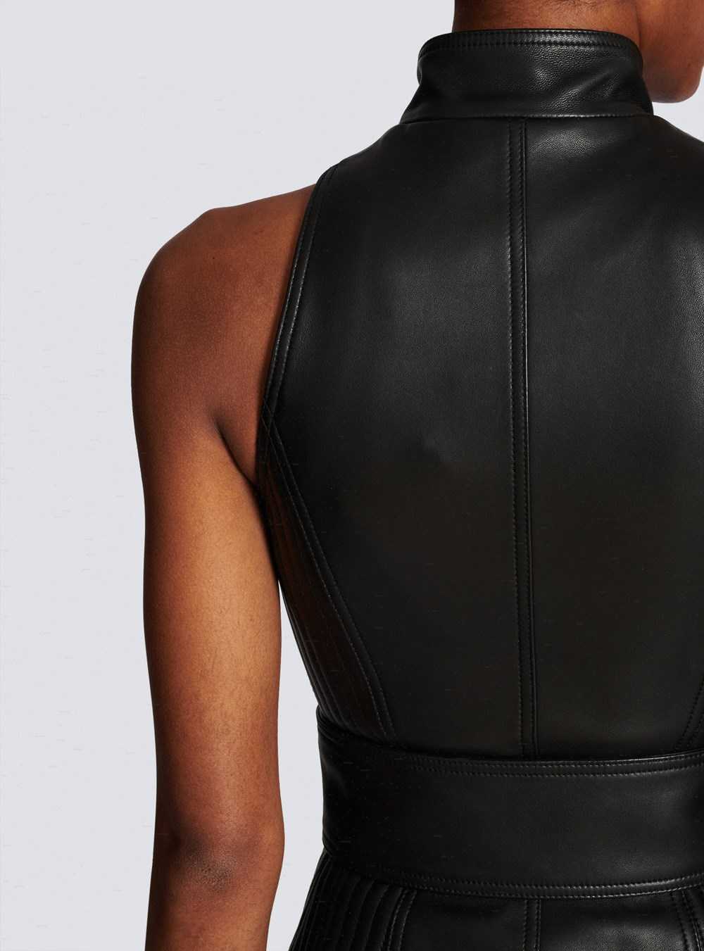 Balmain Short Leather Dress Black | OUGKWFZ-57