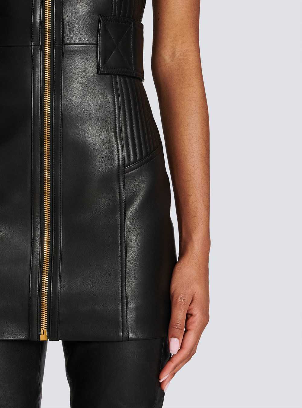 Balmain Short Leather Dress Black | OUGKWFZ-57