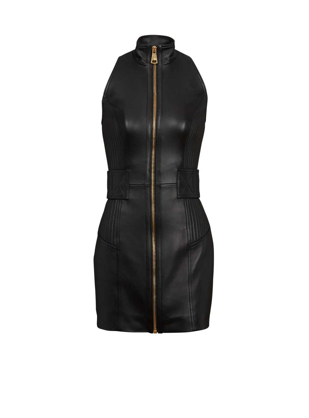 Balmain Short Leather Dress Black | OUGKWFZ-57