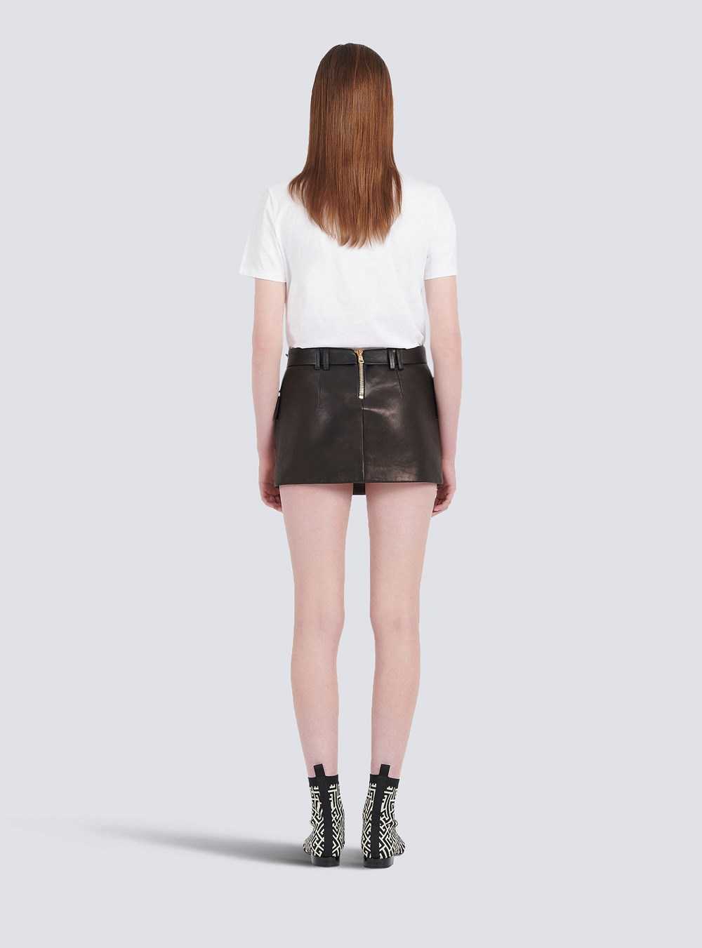 Balmain Short Leather Low-rise Skirt Black | WRSEBNQ-14