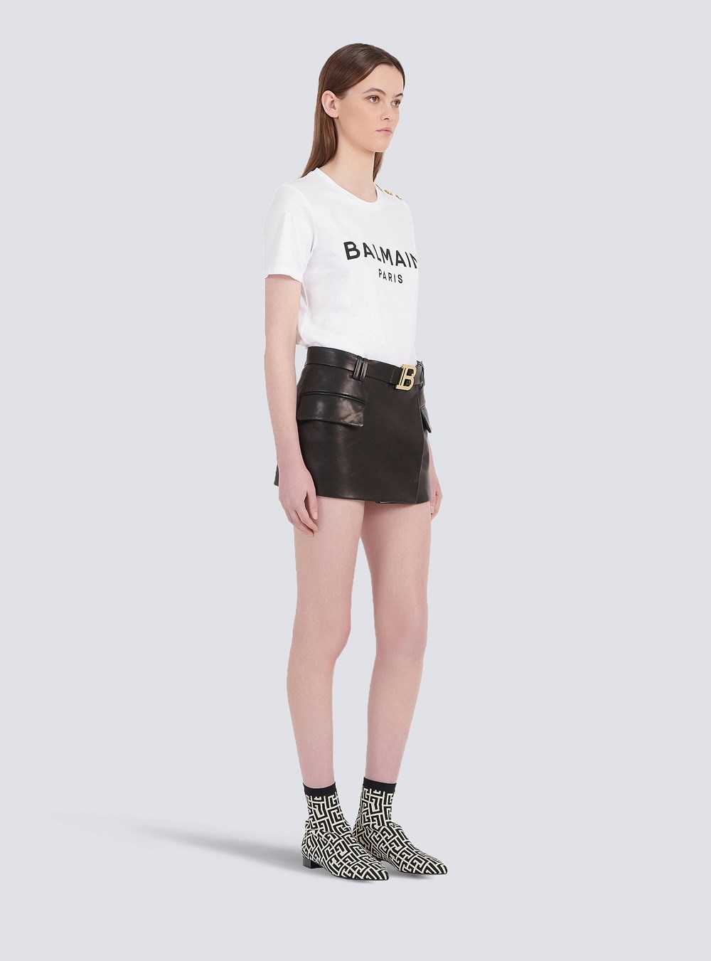 Balmain Short Leather Low-rise Skirt Black | WRSEBNQ-14