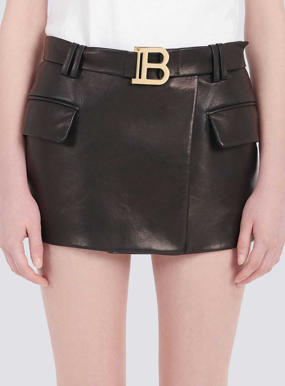 Balmain Short Leather Low-rise Skirt Black | WRSEBNQ-14