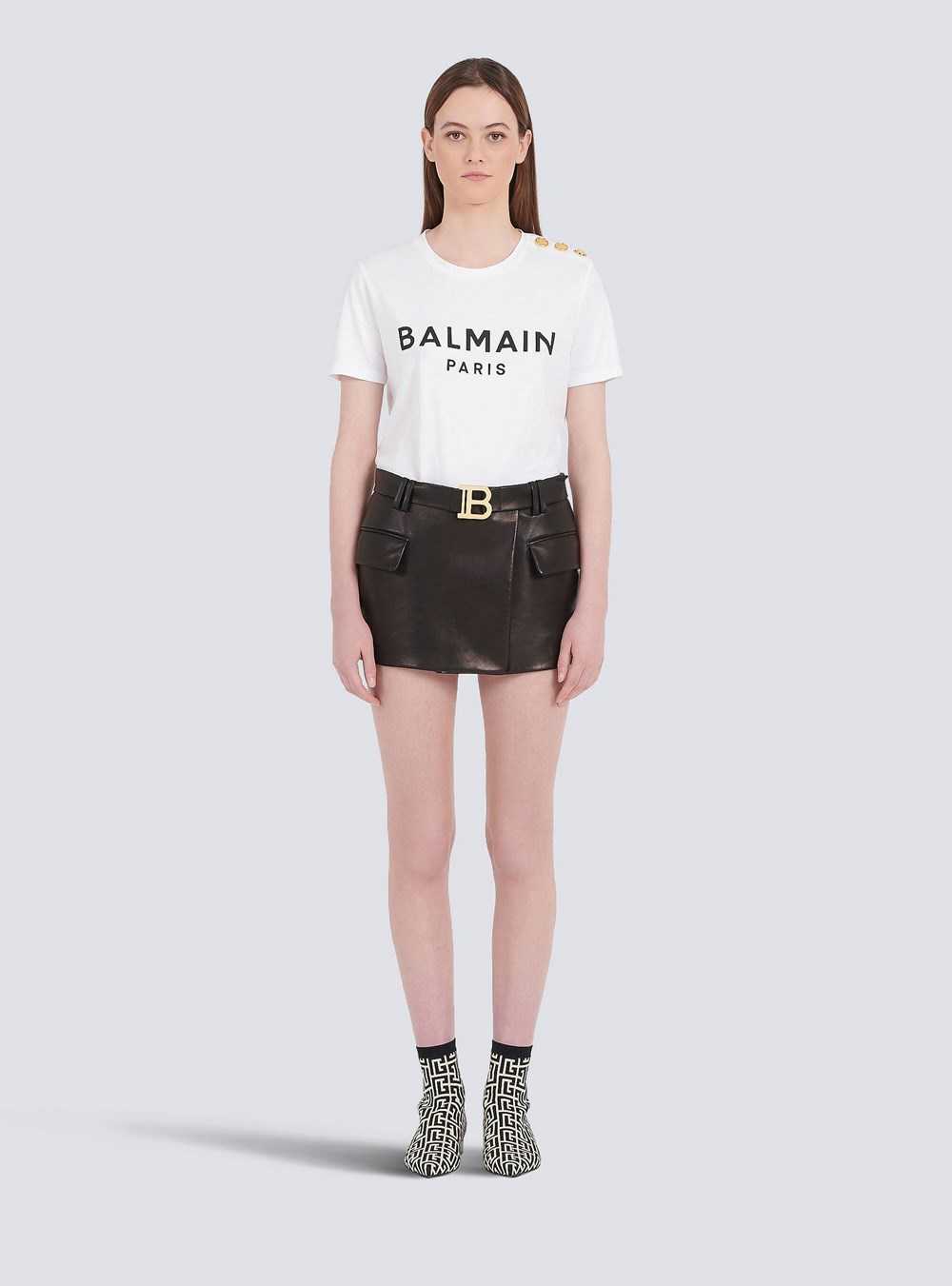 Balmain Short Leather Low-rise Skirt Black | WRSEBNQ-14