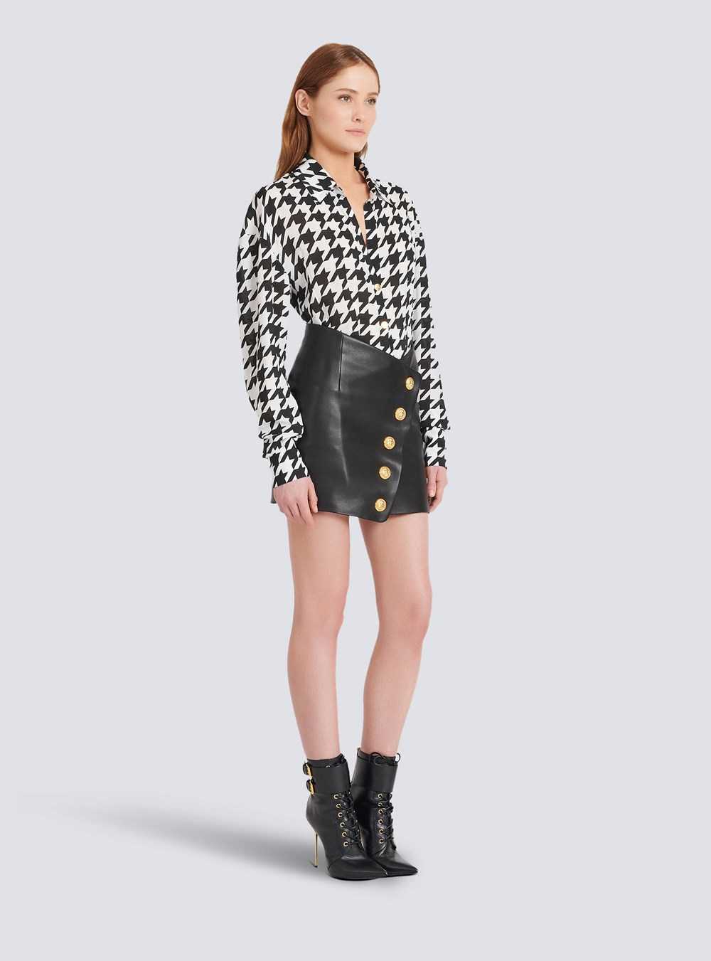 Balmain Short Leather Skirt Black | XTIHDYZ-20