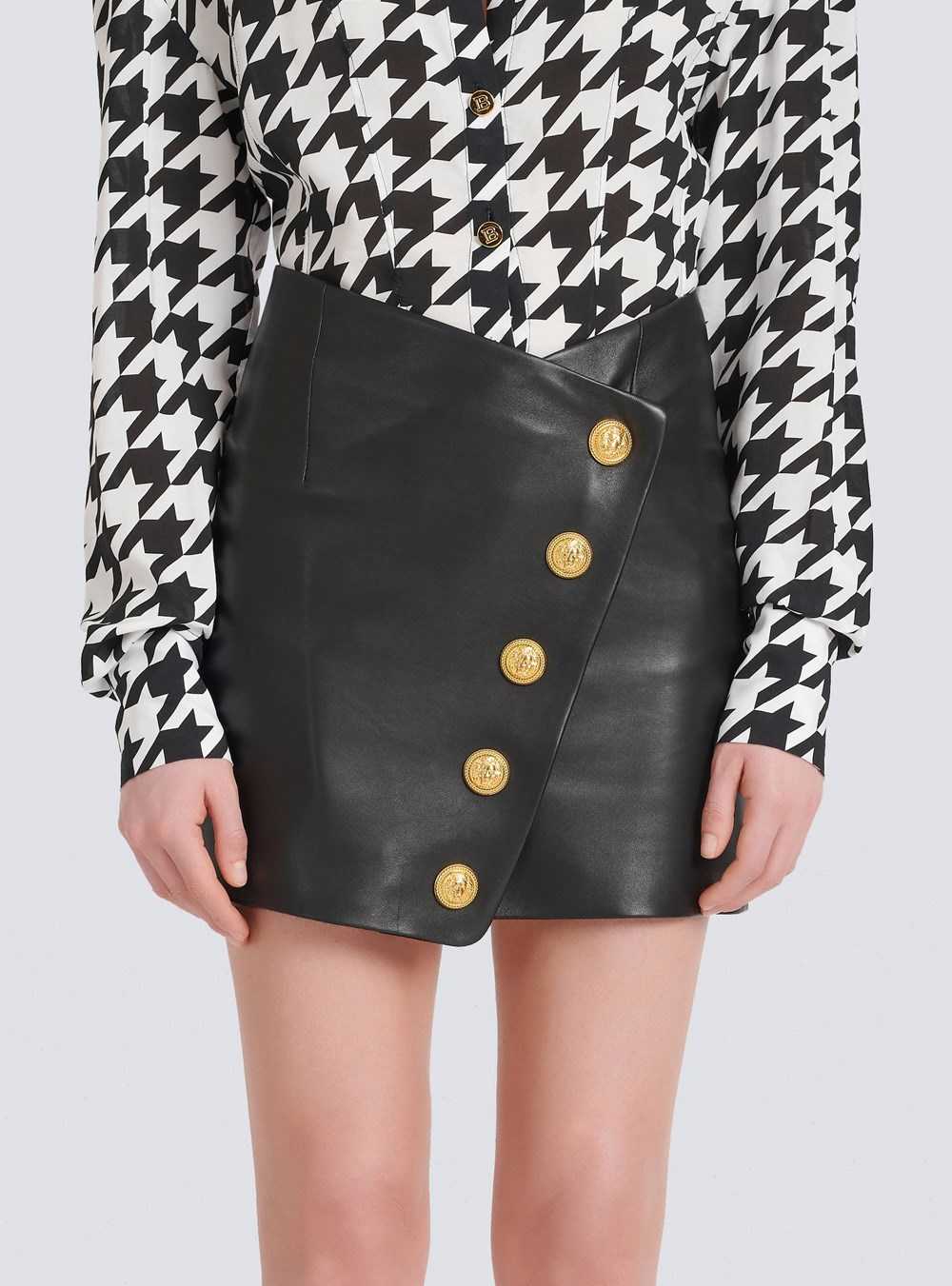 Balmain Short Leather Skirt Black | XTIHDYZ-20