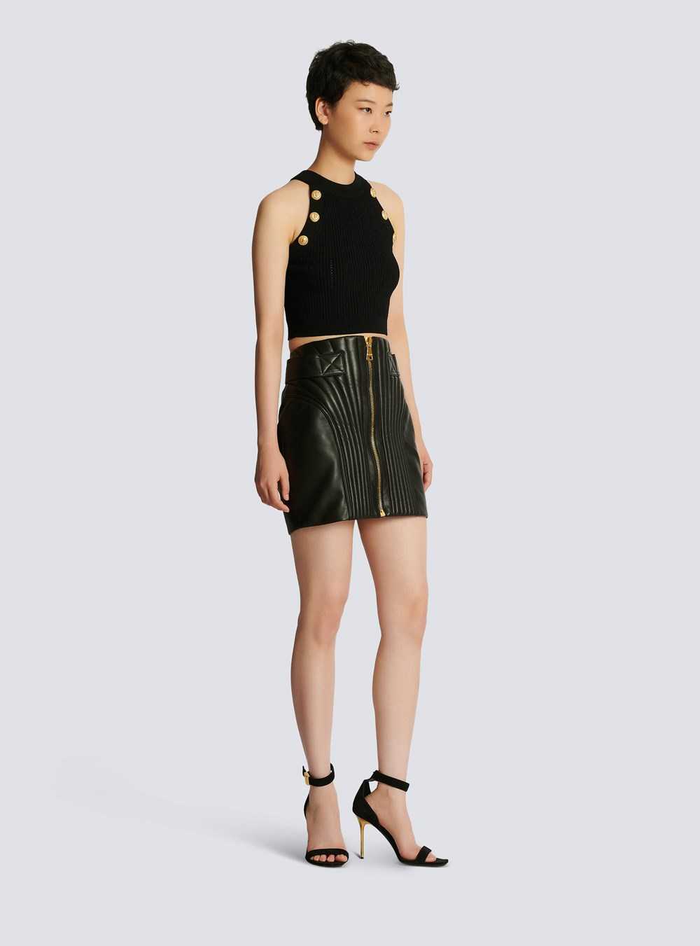 Balmain Short Quilted Leather Skirt Black | YHNEQDL-89