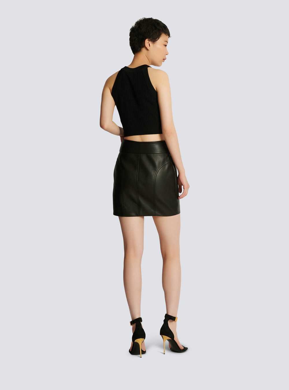 Balmain Short Quilted Leather Skirt Black | YHNEQDL-89