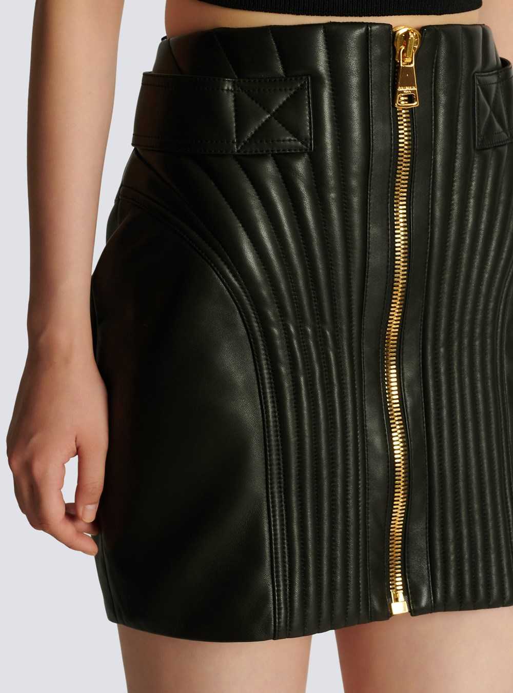 Balmain Short Quilted Leather Skirt Black | YHNEQDL-89