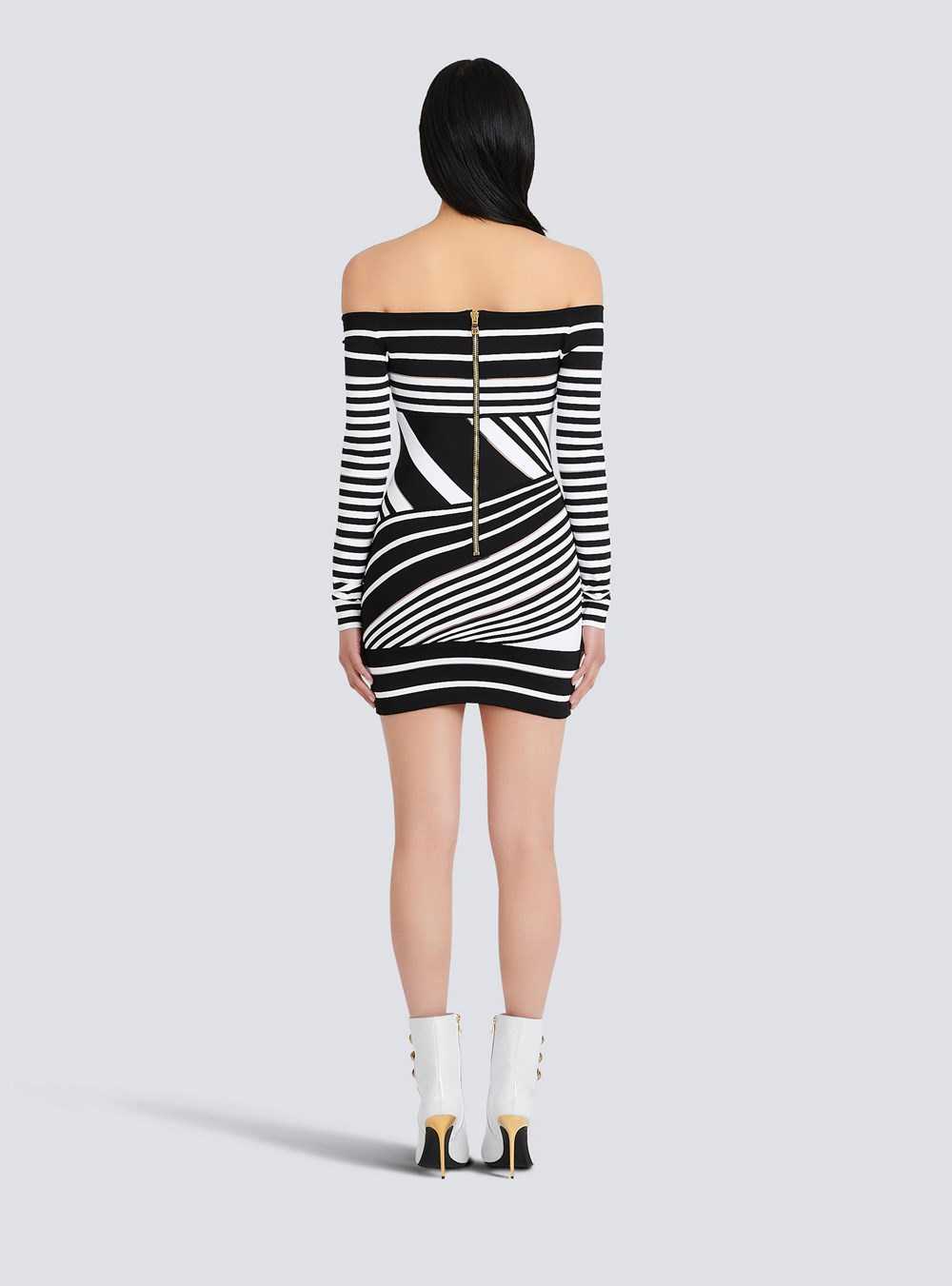 Balmain Short Striped Eco-designed Jacquard Dress Black | OIYWRFD-37