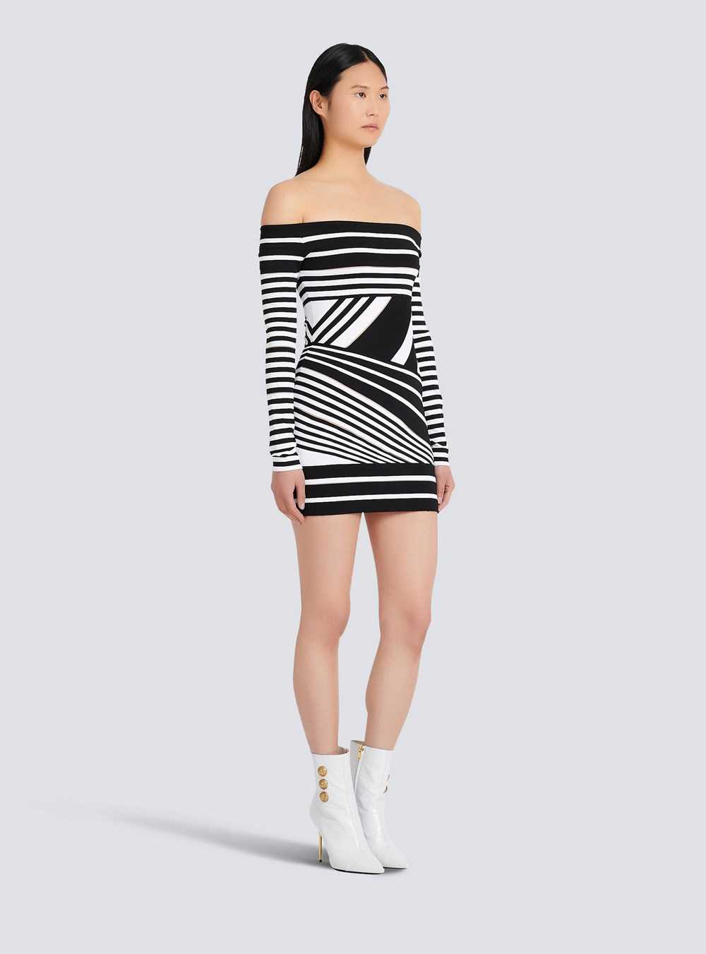 Balmain Short Striped Eco-designed Jacquard Dress Black | OIYWRFD-37