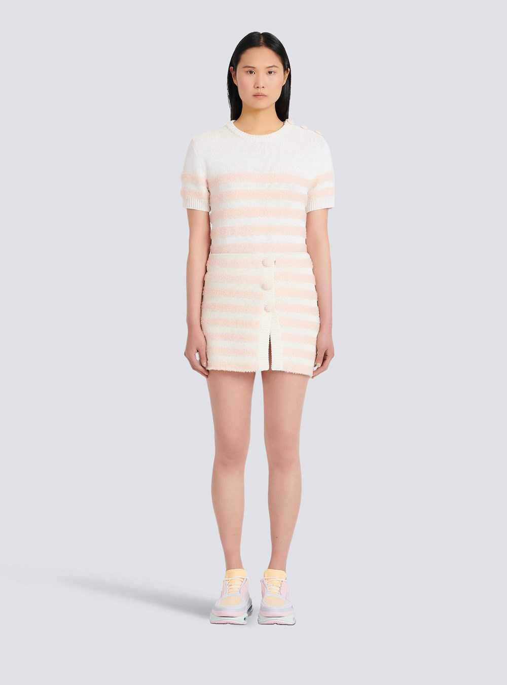 Balmain Short Striped Tweed Skirt Pink | TKVBMIP-94