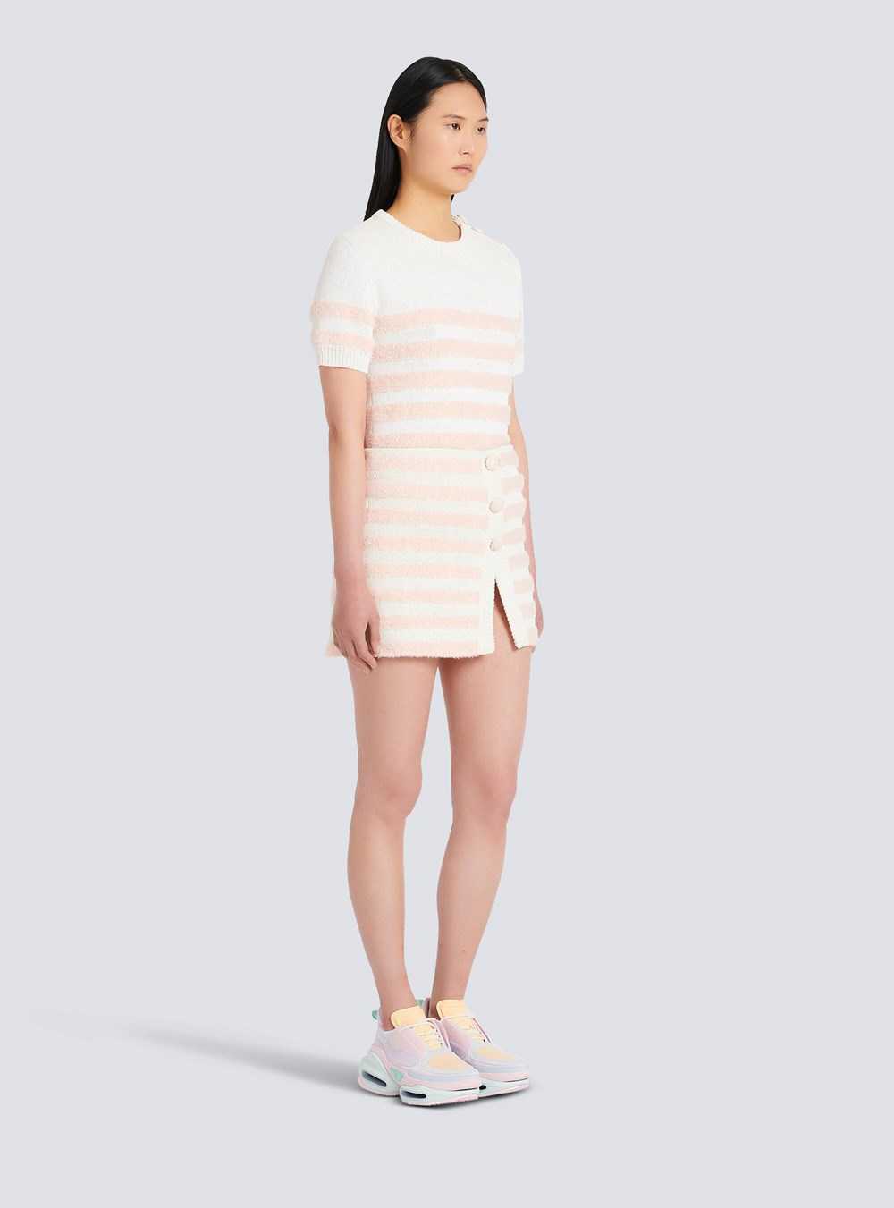 Balmain Short Striped Tweed Skirt Pink | TKVBMIP-94