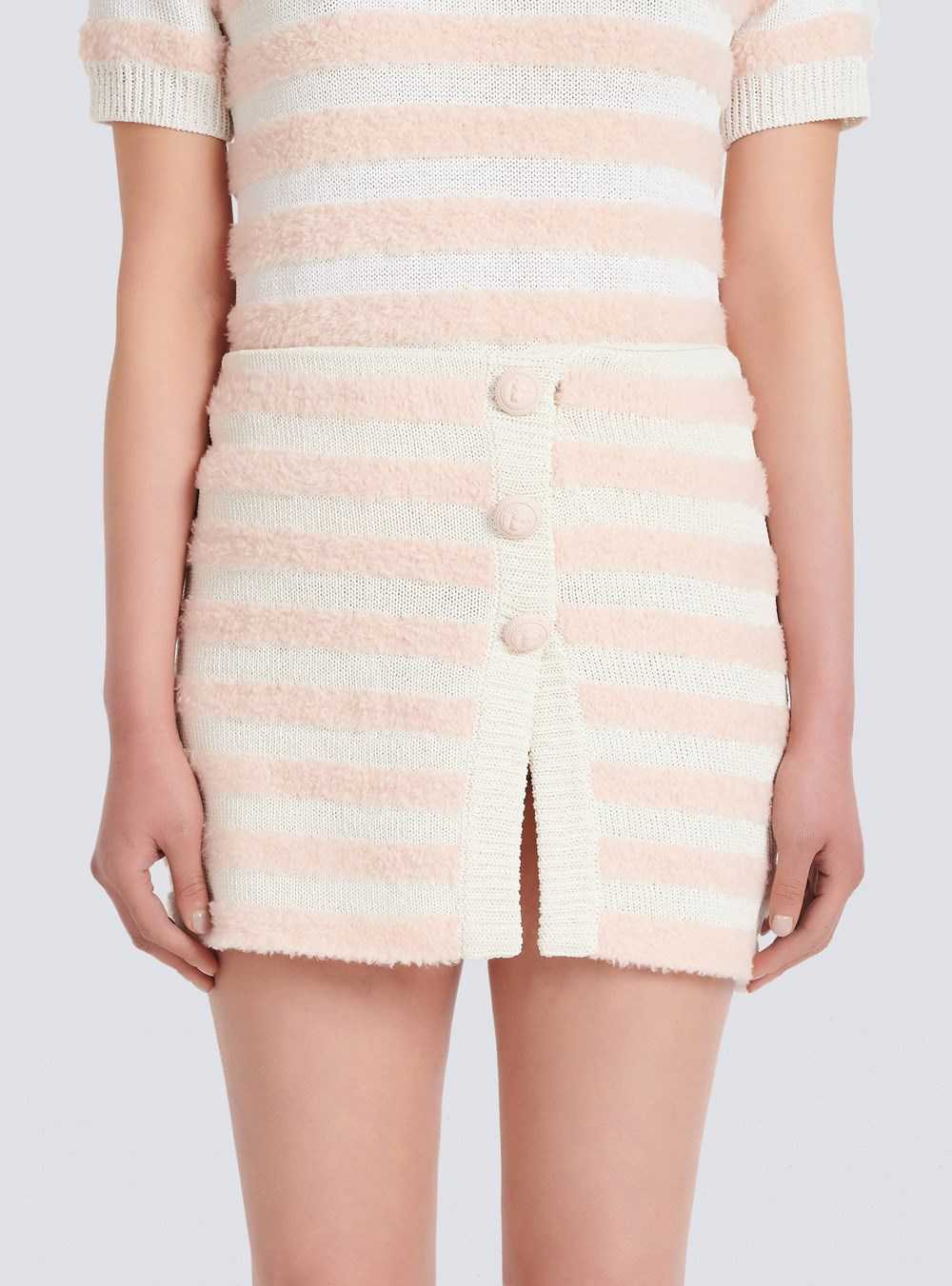 Balmain Short Striped Tweed Skirt Pink | TKVBMIP-94