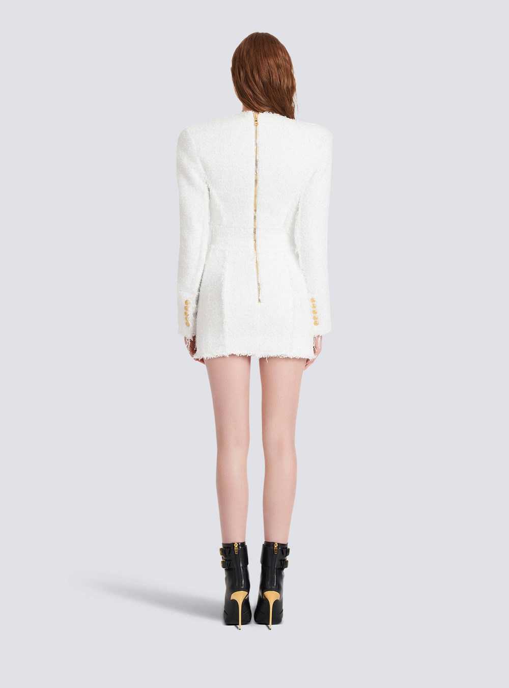 Balmain Short Tweed Dress With Gold-tone Buttons White | EOTQIKS-41