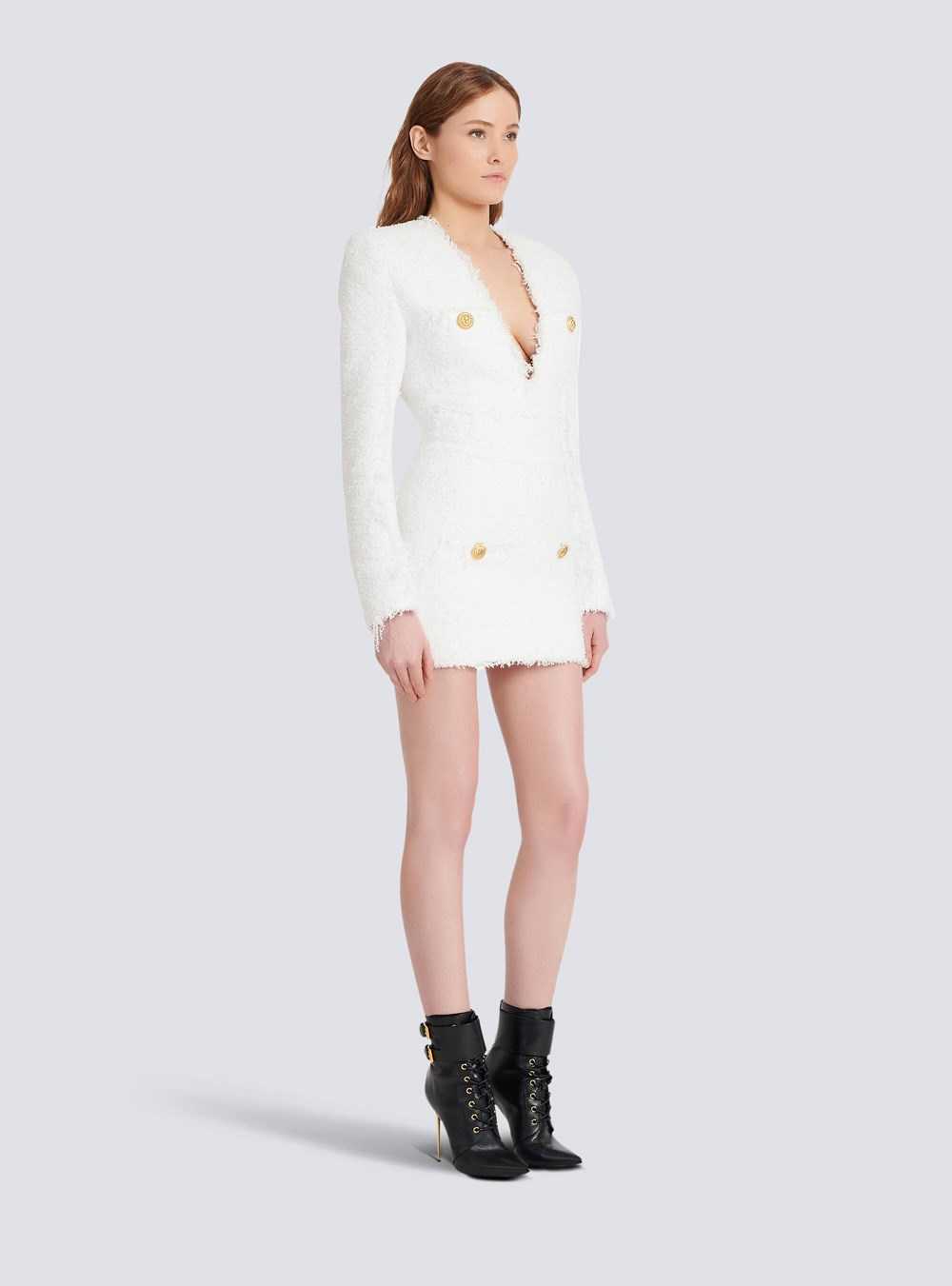 Balmain Short Tweed Dress With Gold-tone Buttons White | EOTQIKS-41