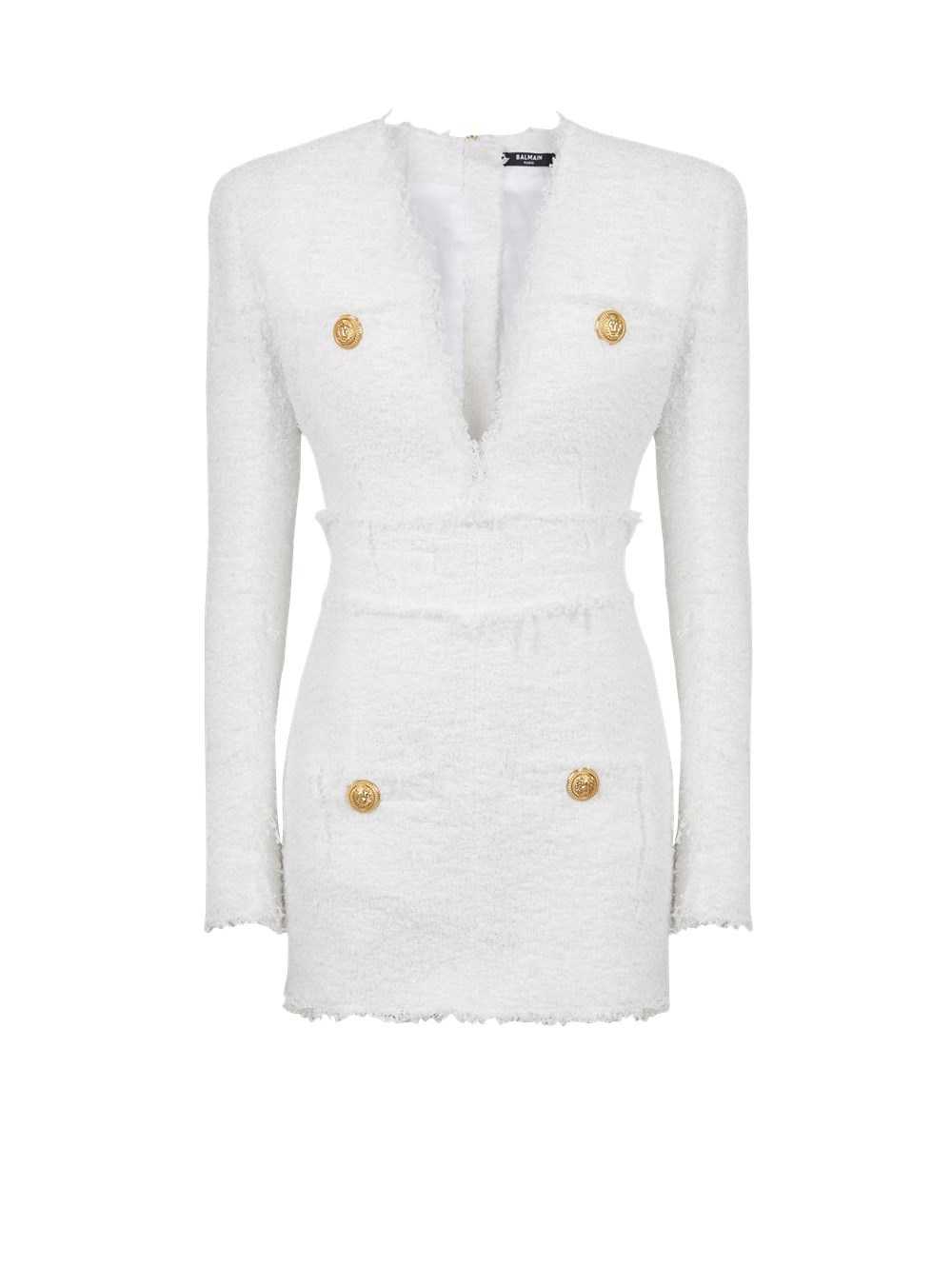 Balmain Short Tweed Dress With Gold-tone Buttons White | EOTQIKS-41