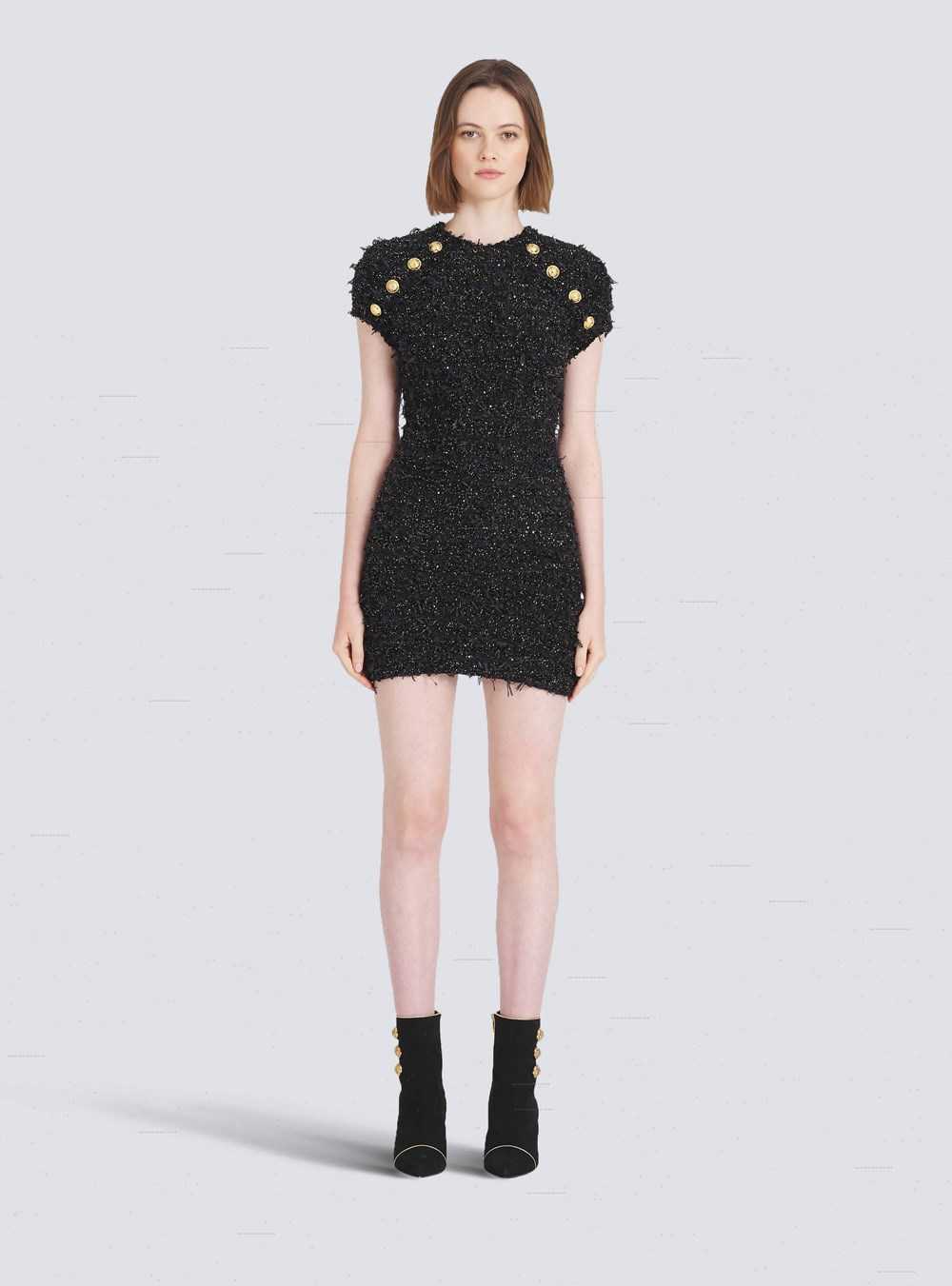 Balmain Short Tweed Dress With Gold-tone Buttons Black | OQRAFPJ-71