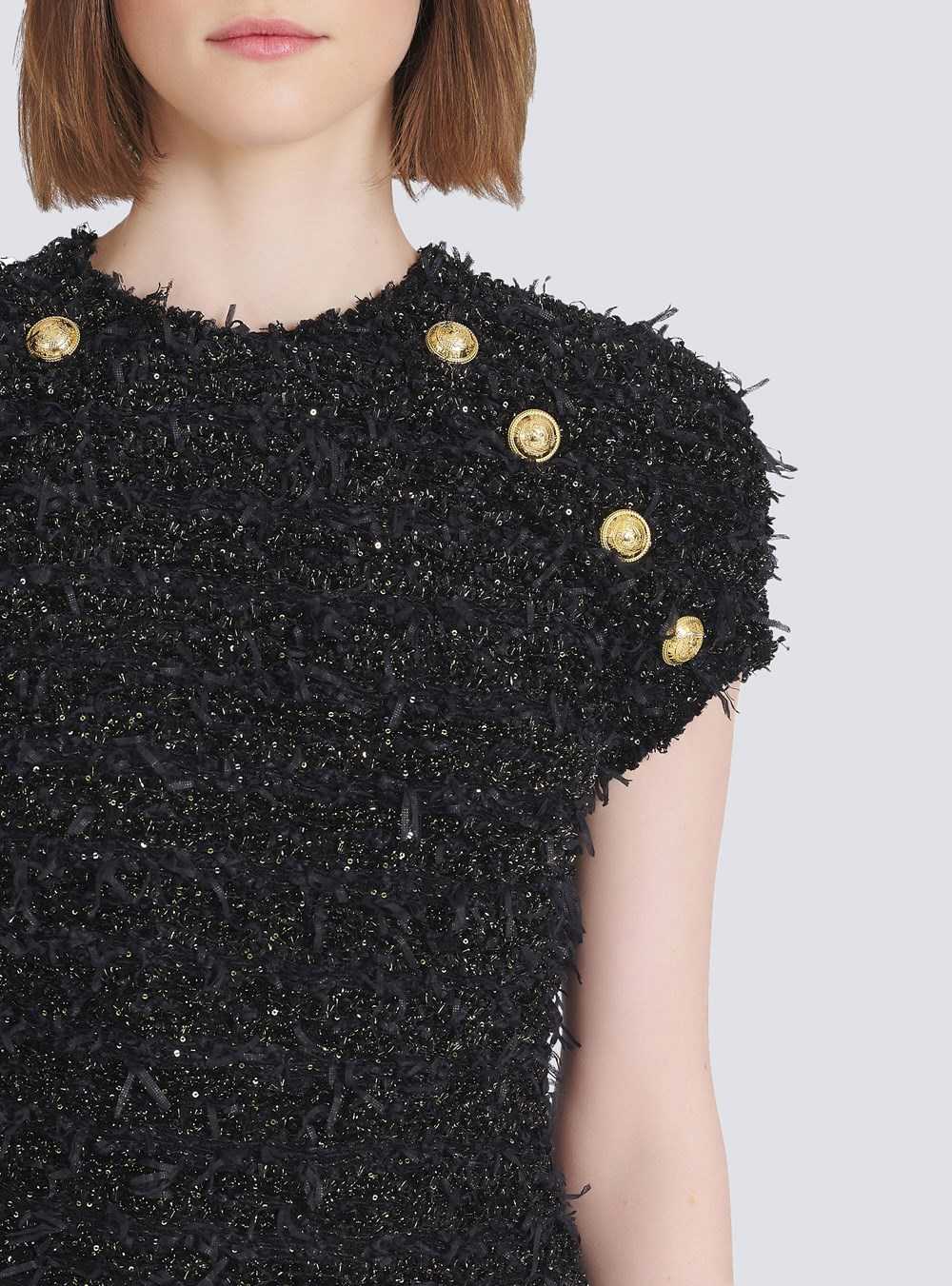 Balmain Short Tweed Dress With Gold-tone Buttons Black | OQRAFPJ-71