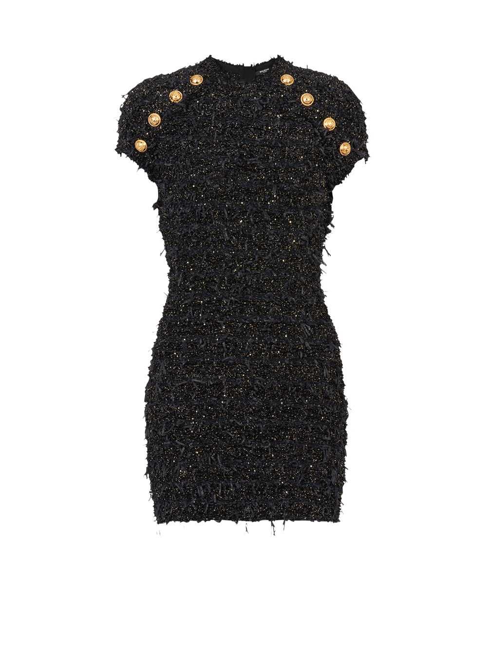 Balmain Short Tweed Dress With Gold-tone Buttons Black | OQRAFPJ-71