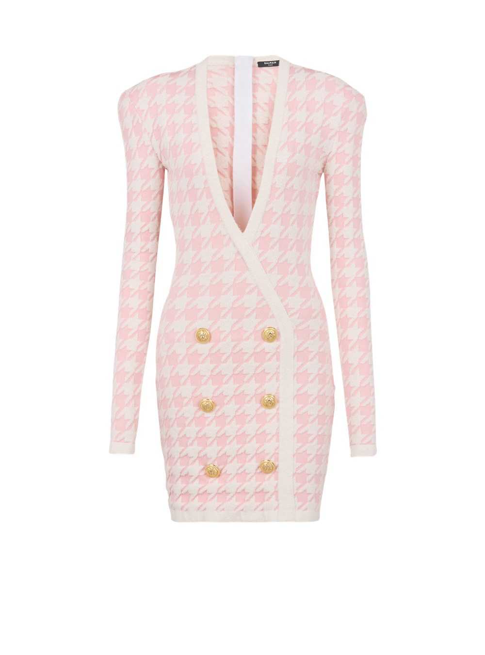 Balmain Short Tweed Dress With Gold-tone Buttons Pink | QXLVITZ-28