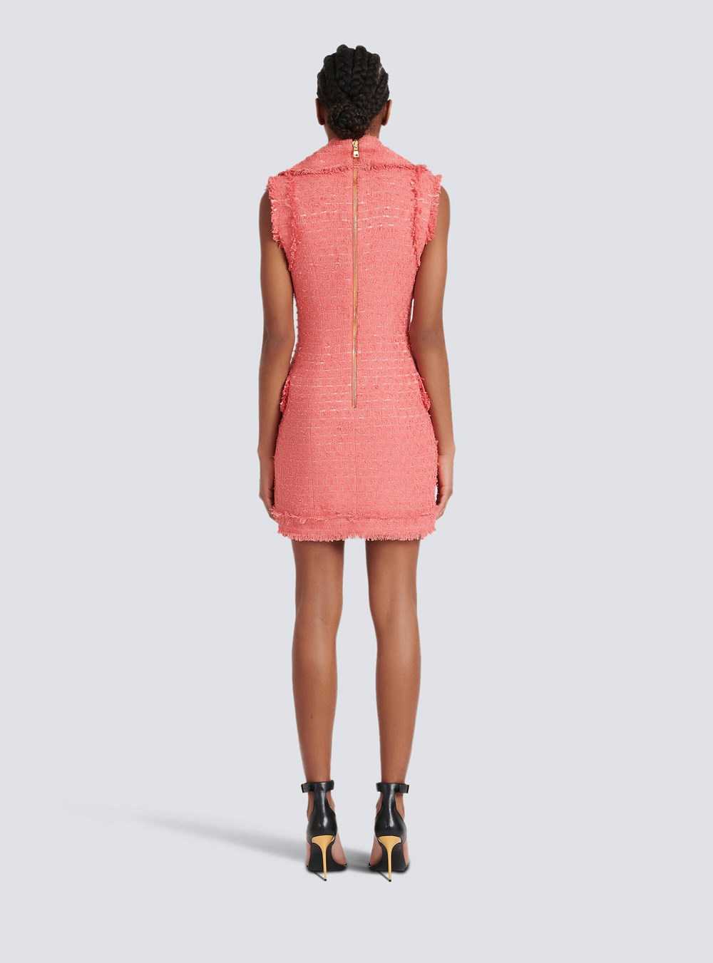 Balmain Short Tweed Dress With Gold-tone Double-buttoned Fastening Pink | VOPFKSJ-62