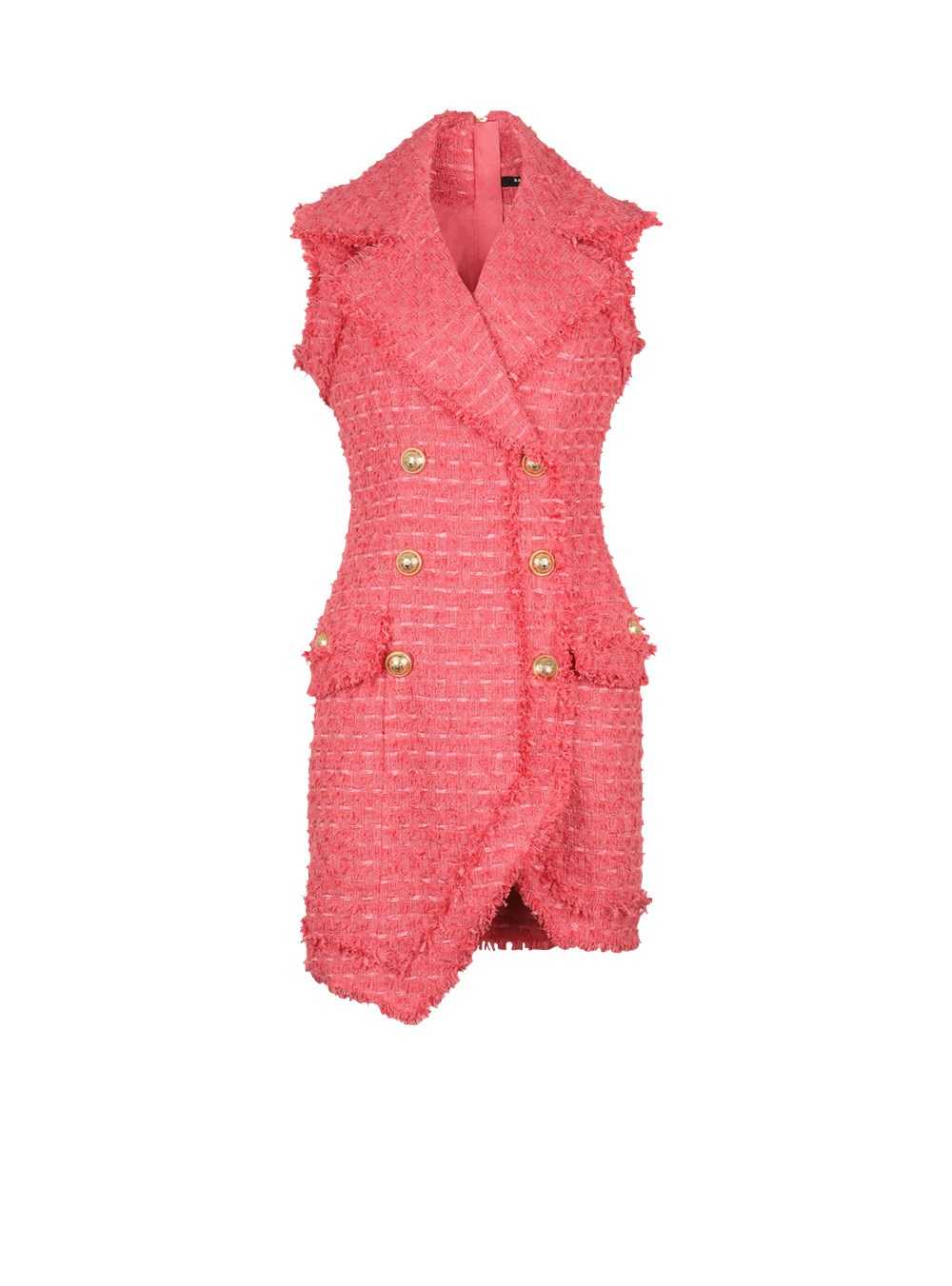 Balmain Short Tweed Dress With Gold-tone Double-buttoned Fastening Pink | VOPFKSJ-62