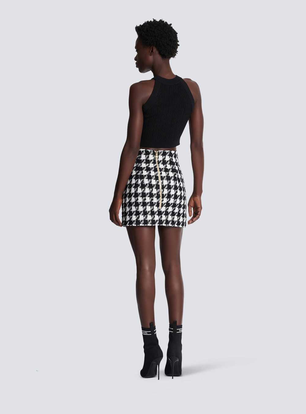 Balmain Short Tweed Skirt Black | HBYNADS-32