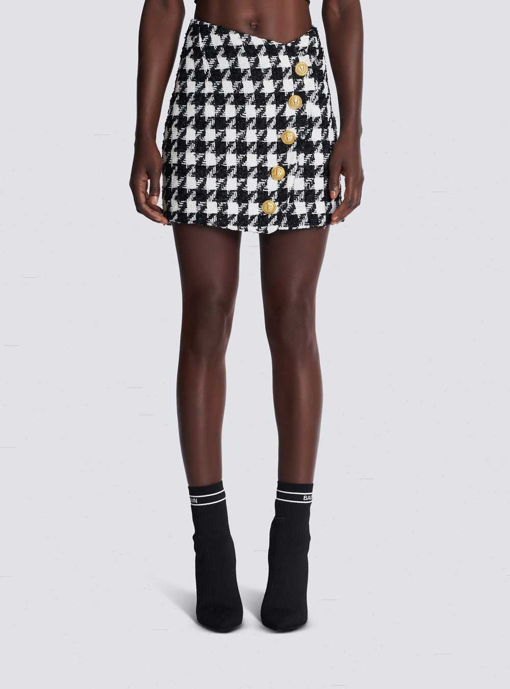 Balmain Short Tweed Skirt Black | HBYNADS-32