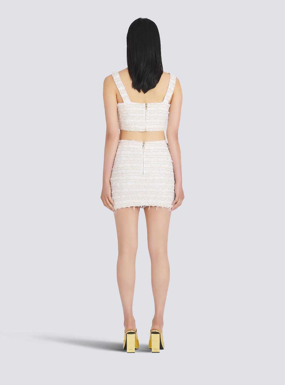 Balmain Short Tweed Skirt White | JNMDXSV-01