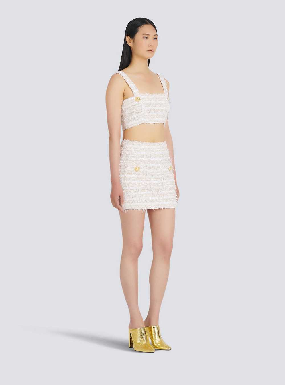 Balmain Short Tweed Skirt White | JNMDXSV-01