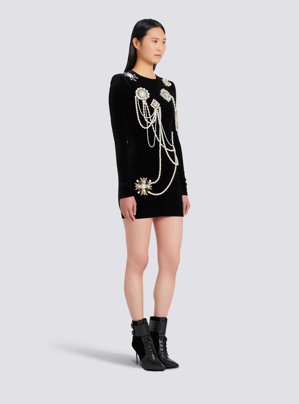 Balmain Short Velvet Dress With Embroidery Black | RUDMYIV-02