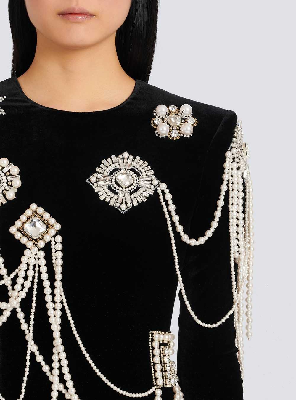 Balmain Short Velvet Dress With Embroidery Black | RUDMYIV-02