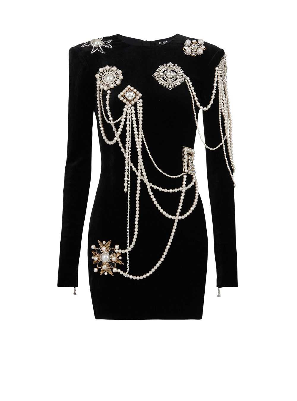 Balmain Short Velvet Dress With Embroidery Black | RUDMYIV-02