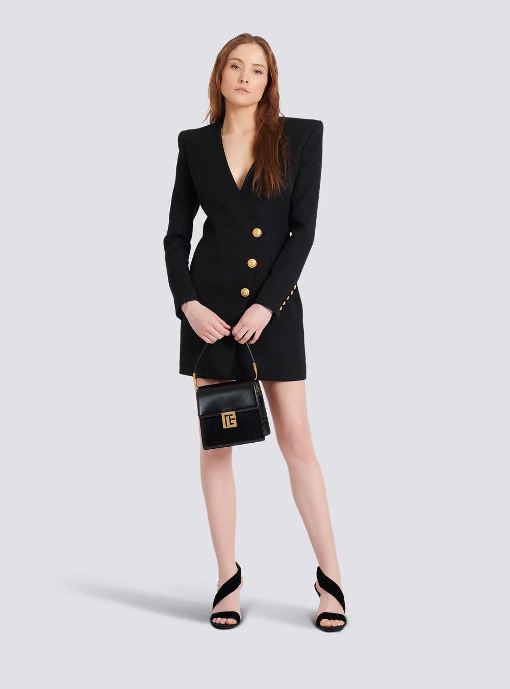 Balmain Short Wool Dress Black | QYEOKCG-91