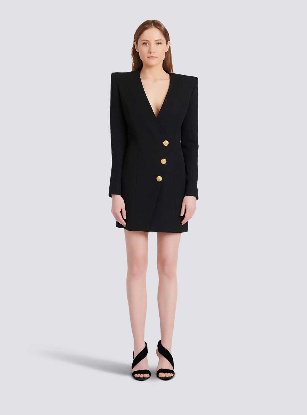 Balmain Short Wool Dress Black | QYEOKCG-91