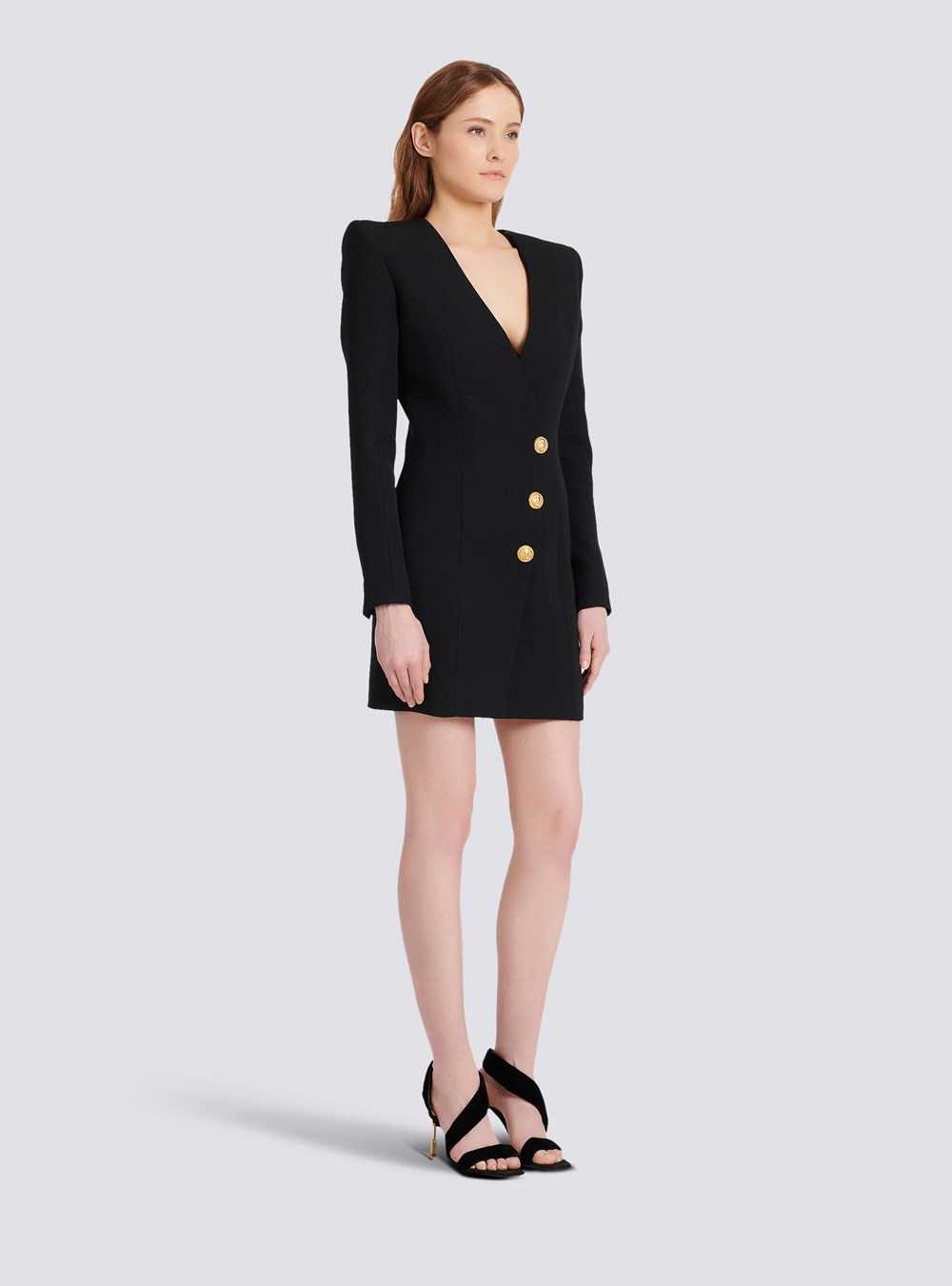 Balmain Short Wool Dress Black | QYEOKCG-91