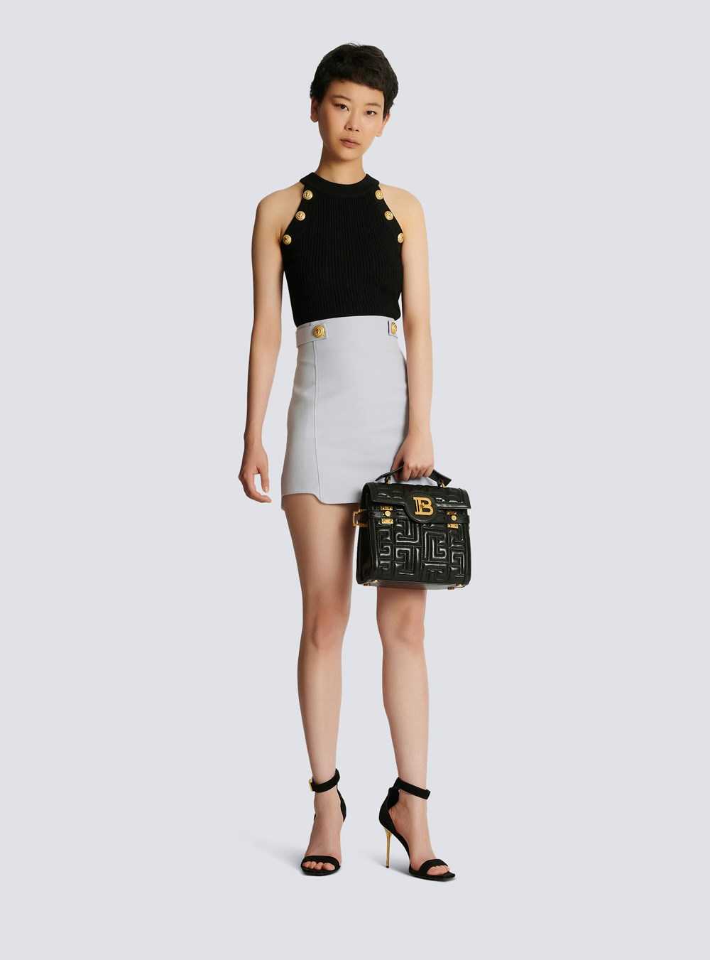 Balmain Short Wool Skirt With Gold Buttons Blue | WMROUJX-93