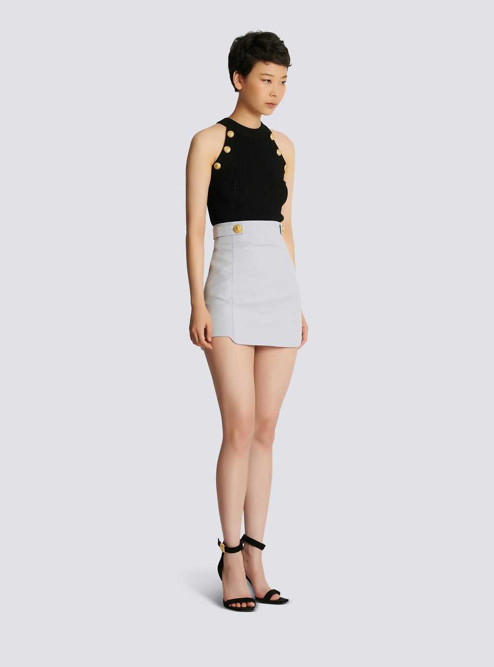 Balmain Short Wool Skirt With Gold Buttons Blue | WMROUJX-93