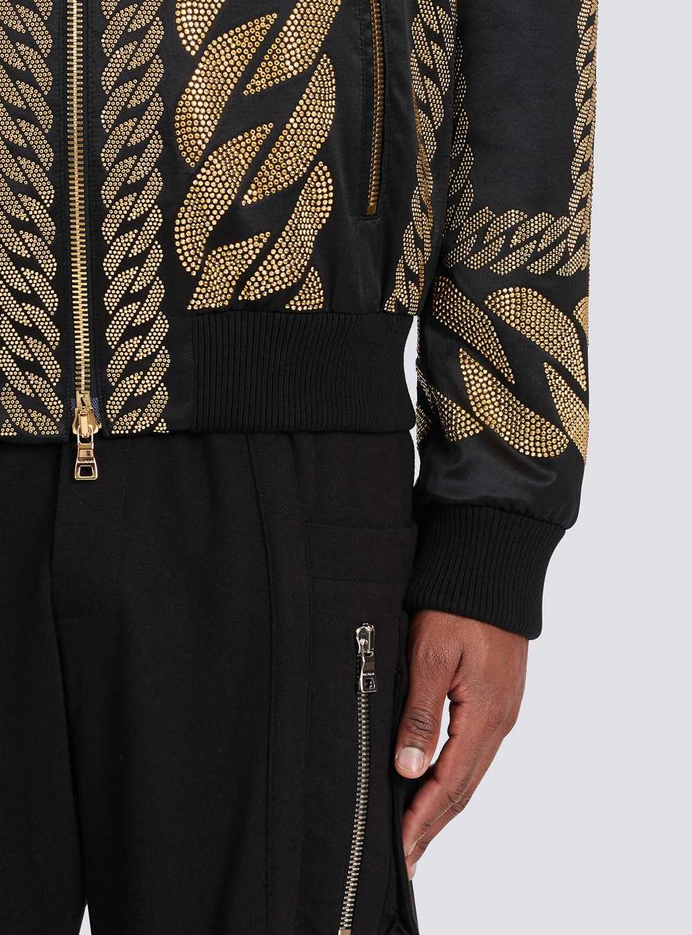 Balmain Silk Bomber Jacket With Chain Embroidery Black | SFUGIYZ-48