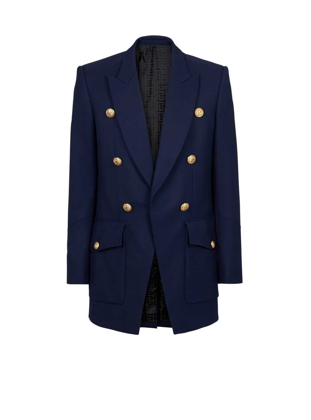 Balmain Six-button Twill Blazer With Monogram Lining Navy | SCWJNFE-65