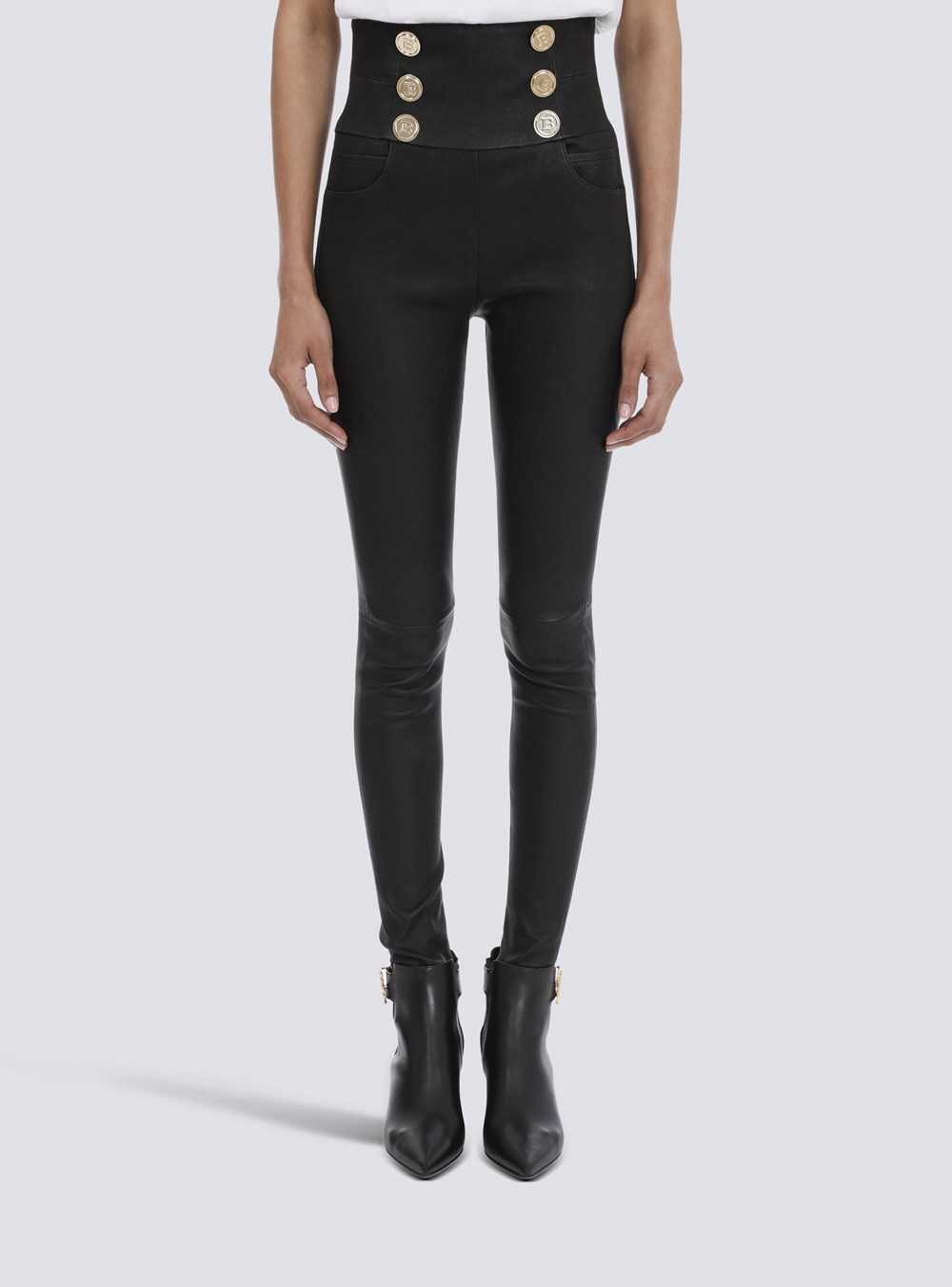 Balmain Skinny Leather High-waisted Pants Black | NLJDQYR-16