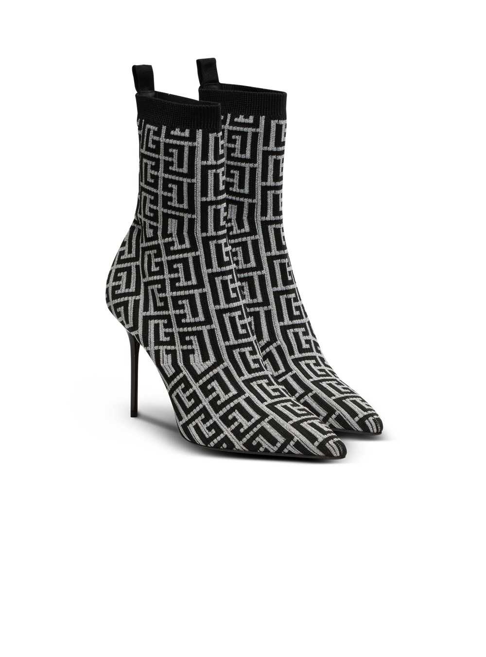 Balmain Skye Stretch Knit Ankle Boots With Balmain Monogram Black | SOBNUHT-64