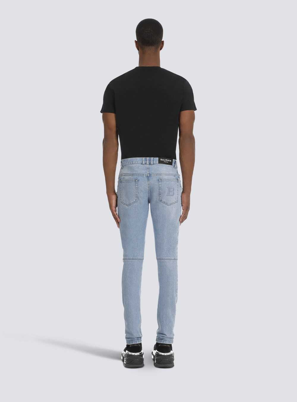 Balmain Slim Cotton Jeans With Balmain Monogram Blue | RKVYMEZ-27