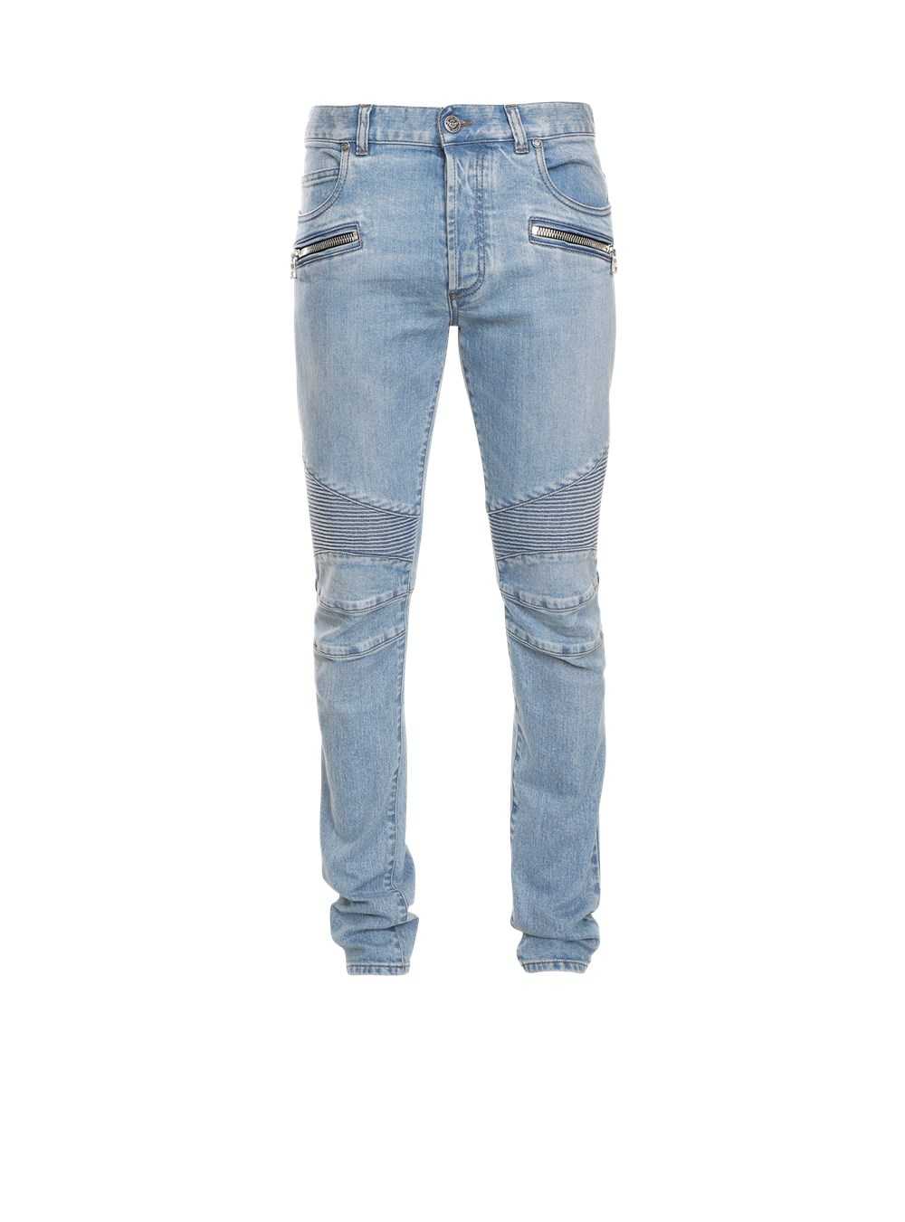 Balmain Slim Cotton Jeans With Balmain Monogram Blue | RKVYMEZ-27