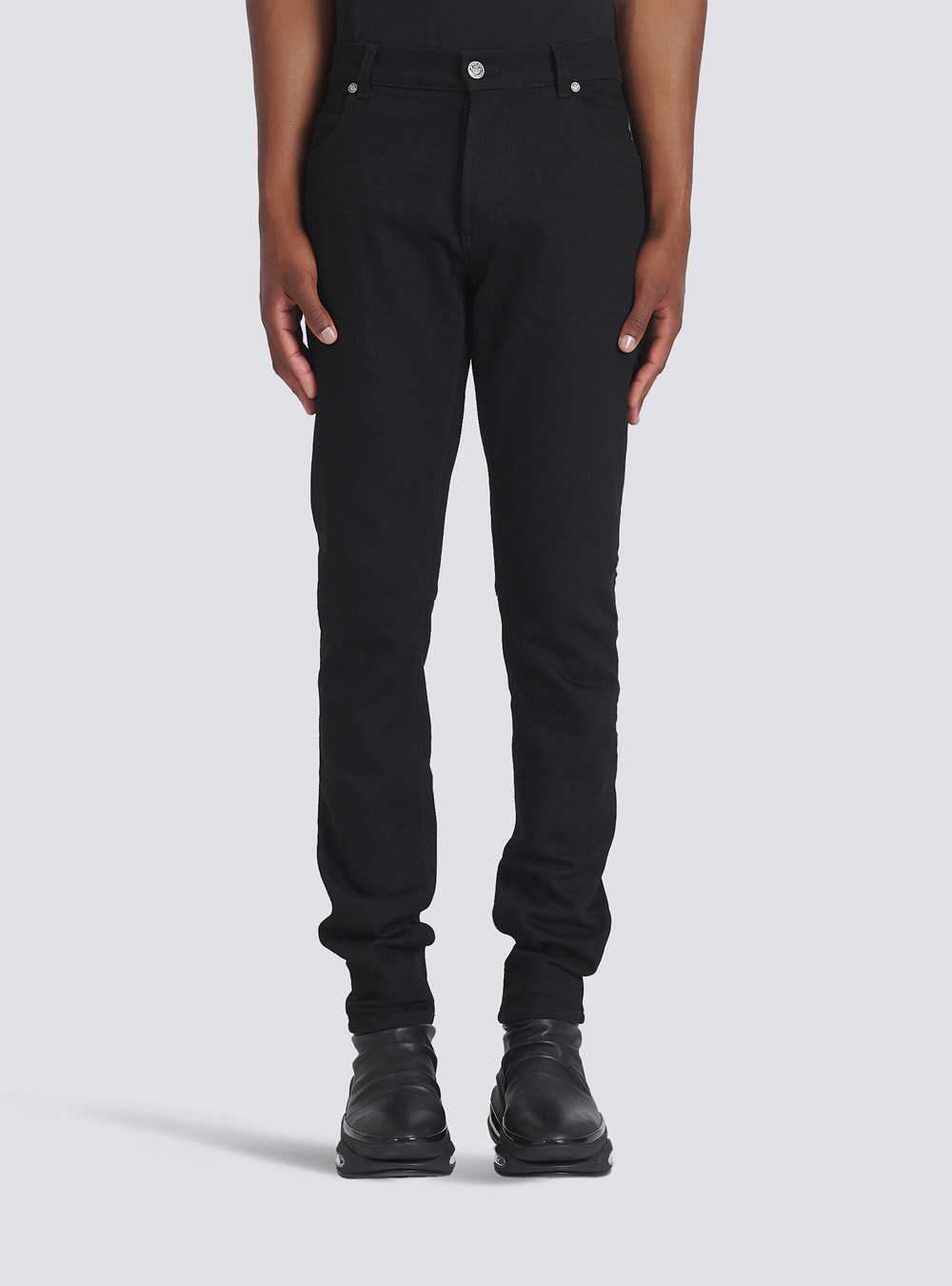 Balmain Slim Cut Cotton Jeans Black | HANMIPE-06