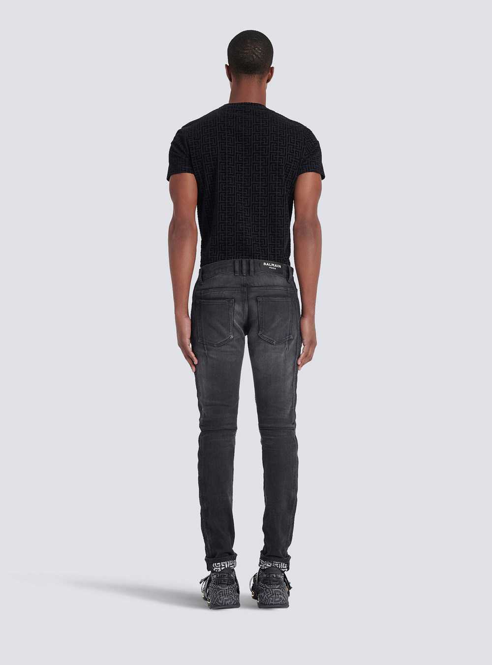 Balmain Slim Cut Faded And Ridged Cotton Jeans With Balmain Monogram On Hem Black | JAXVLGI-76