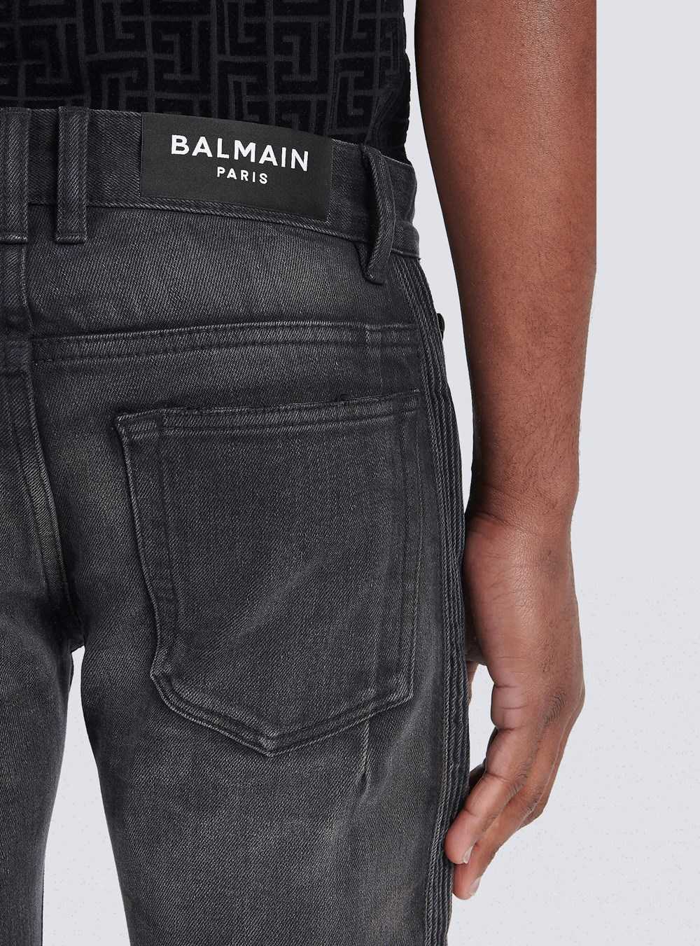 Balmain Slim Cut Faded And Ridged Cotton Jeans With Balmain Monogram On Hem Black | JAXVLGI-76