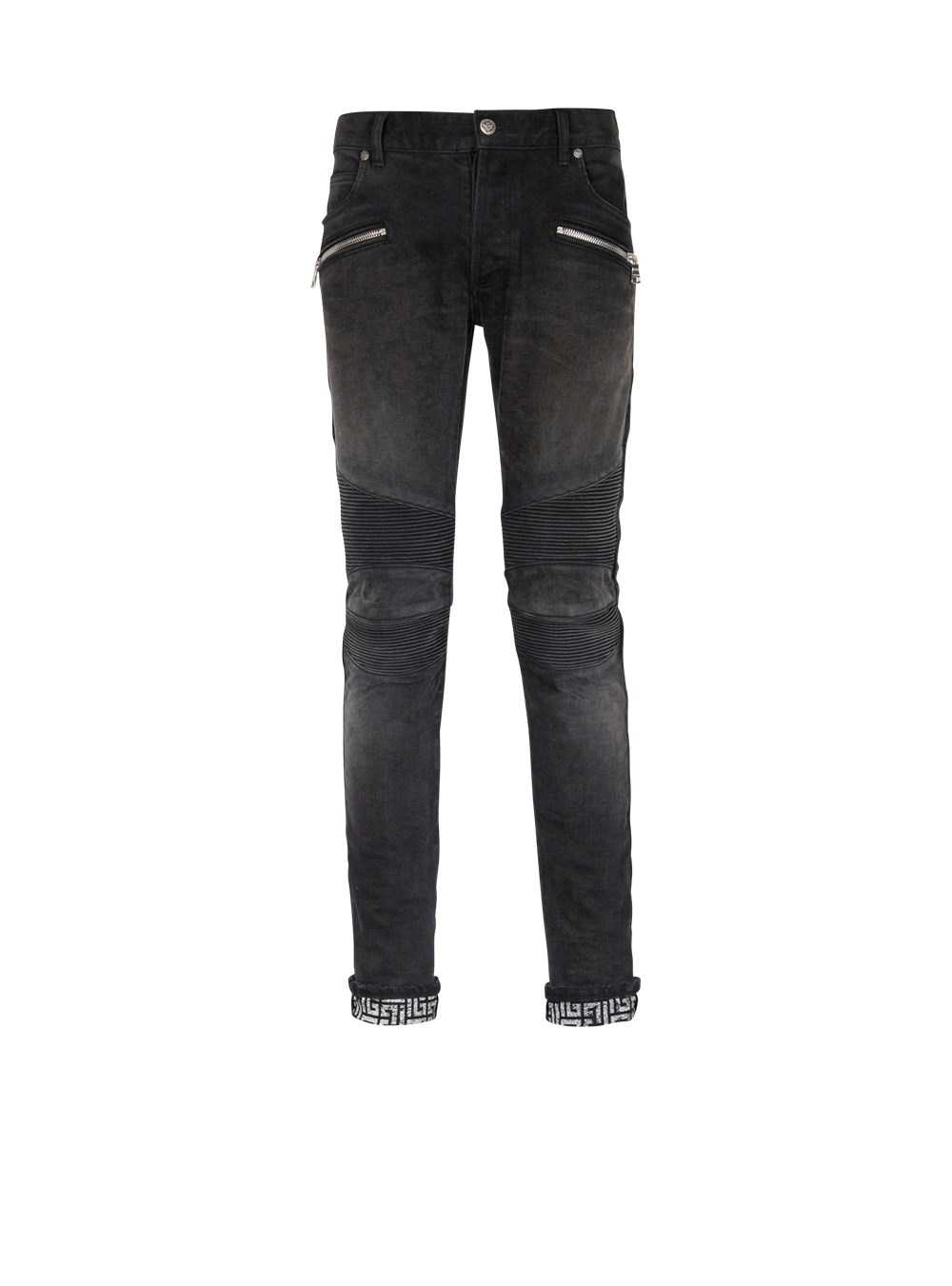 Balmain Slim Cut Faded And Ridged Cotton Jeans With Balmain Monogram On Hem Black | JAXVLGI-76