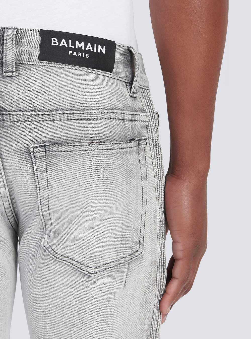 Balmain Slim Cut Faded And Ridged Light Gray Cotton Jeans With Balmain Monogram On Hem Grey | LKCZVJG-09